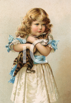 Victorian Girl And Her Cat   Royalty Free Clipart Image