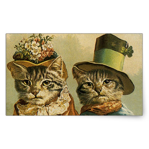 Vintage Victorian Cats In Hats Funny Silly Humour Rectangular Sticker