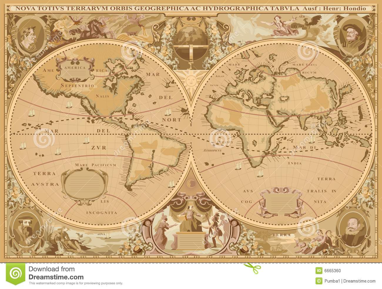 Antique Style World Map Stock Photo   Image  6665360
