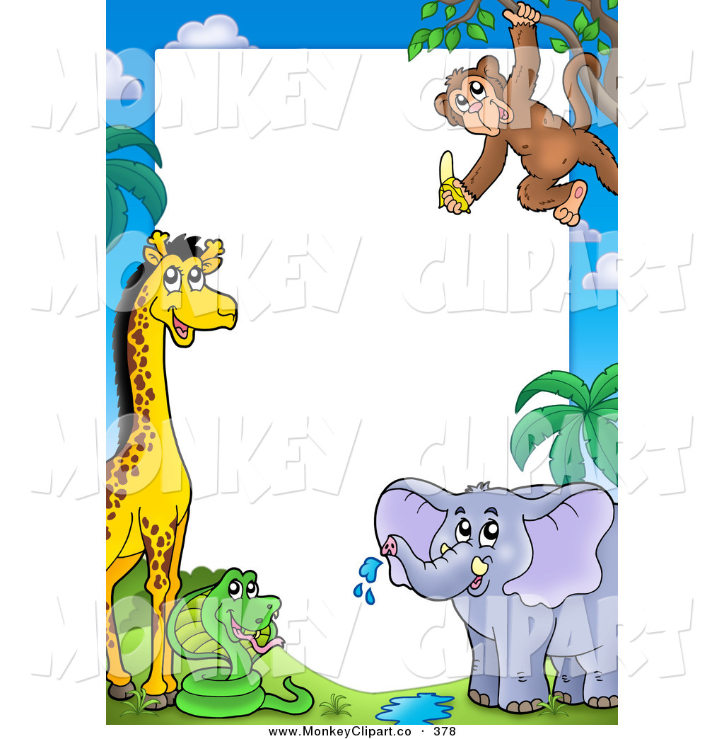 Clip Art Of A Pretty Border Of A Giraffe Snake Elephant And Monkey