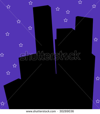     Clip Art Of Cityscape City Buildings With Evening Blue Sky And Stars