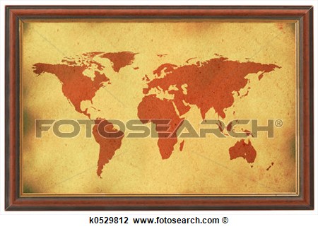 Clip Art   Old World Map In Wooden Frame  Fotosearch   Search Clipart    