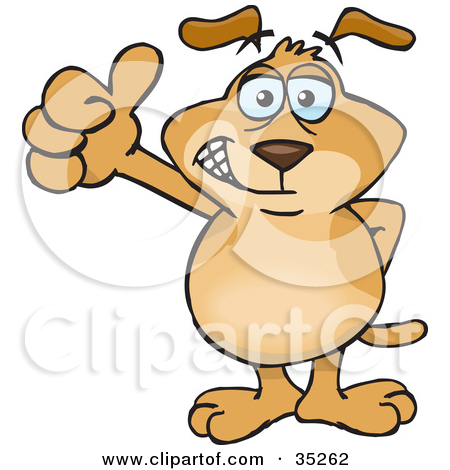 Clipart Illustration Of A Grinning Brown Dog Holding A Blank Wooden