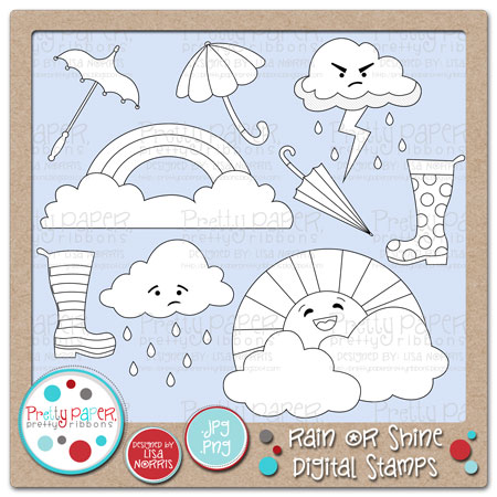 Ds0088 Rain Or Shine Digital Stamps Set Includes 2 Rain Boots Rain