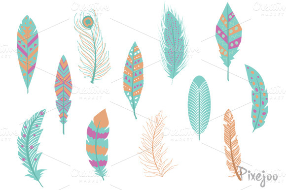 Feathers Tumblr Background Feather Clipart Set   Objects On Creative    