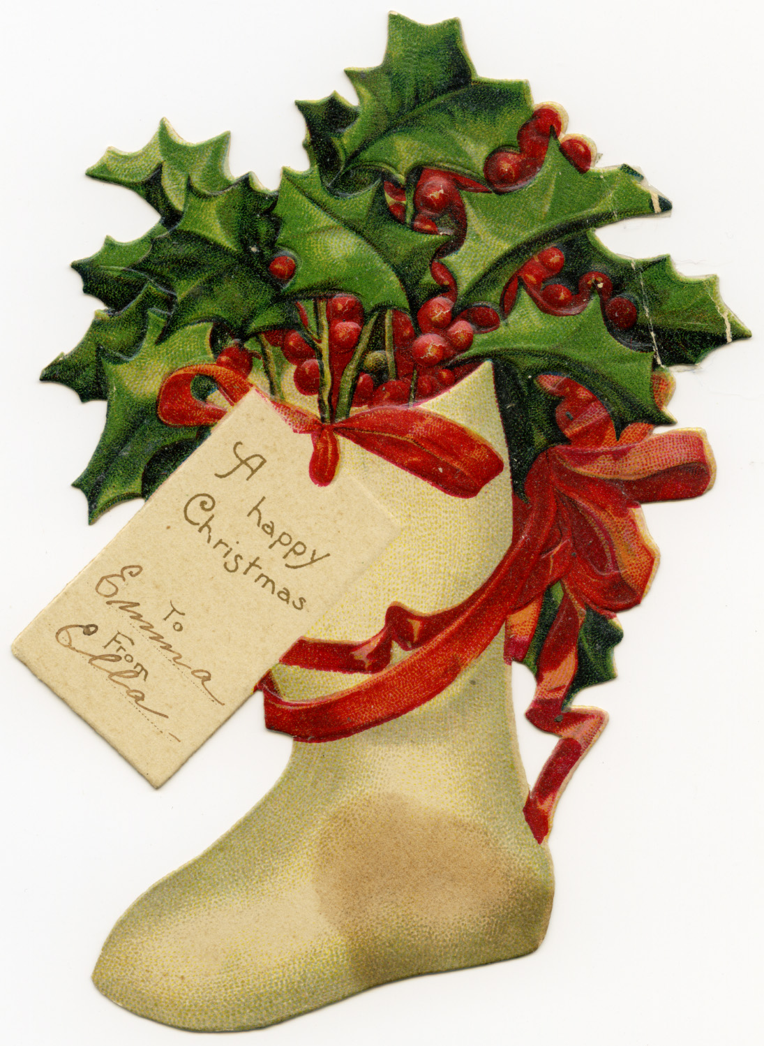 Free Digital Victorian Clipart   Stocking Filled With Holly   Old