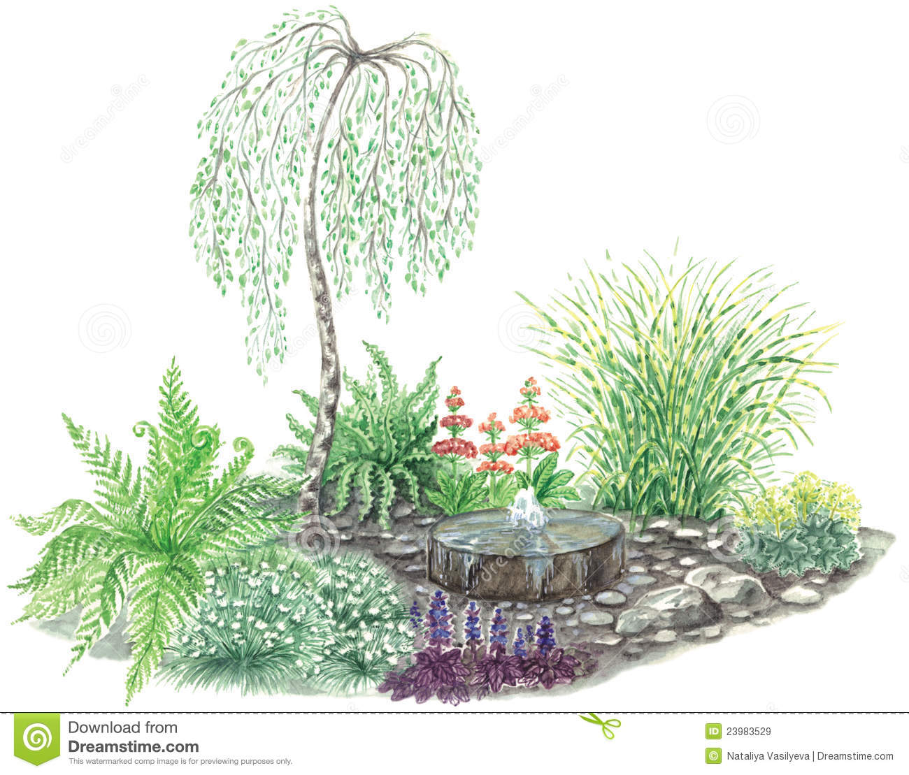 Garden Design With Little Fountain Royalty Free Stock Images   Image