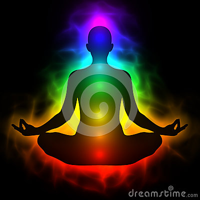 Illustration Of Human Energy Body Aura Chakra In Meditation