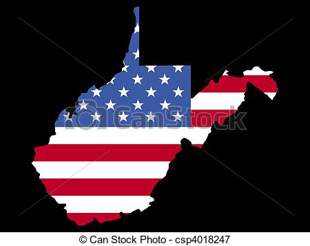 Illustrations Of Map Of West Virginia With Flag   Map Of The State