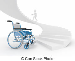 Men With Wheelchair And Stairs Difficult Decision 3d
