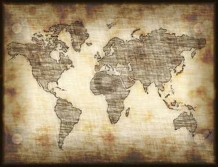 Old Map Stock Vector Clipart Map Of World Drawn Onto Old Mottled    