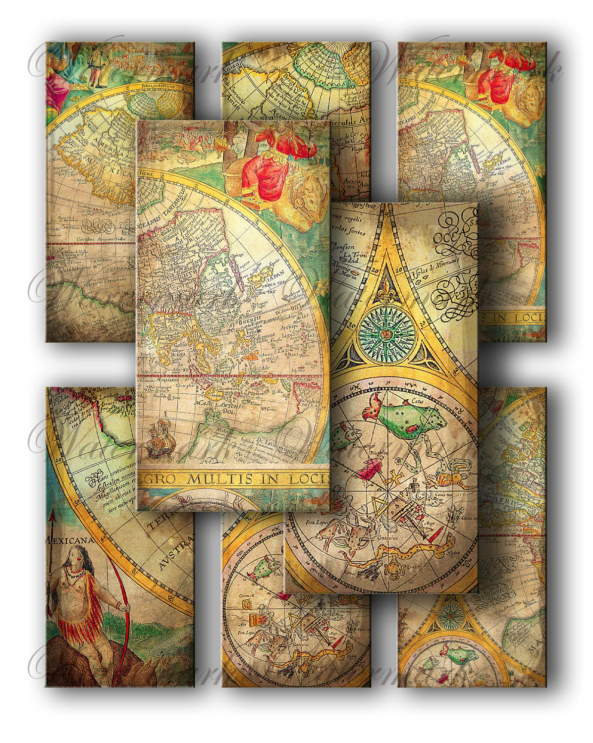 Old World Map Tags Vintage   Gift Tags Digital Collage Sheet    