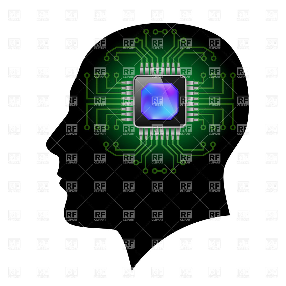 Printed Circuit Board And Microchip Instead Of Brain In Head Download