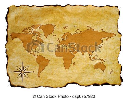 Scroll Of Old Burnt World Map With Compass Csp0757920   Search Clipart