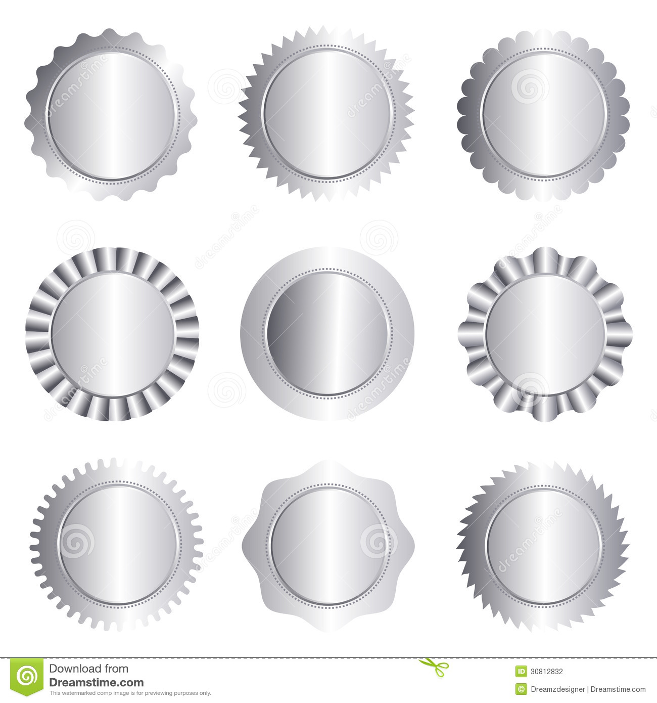 Set Of Different Silver Approval Seal  Stamp Badge And Rosette    