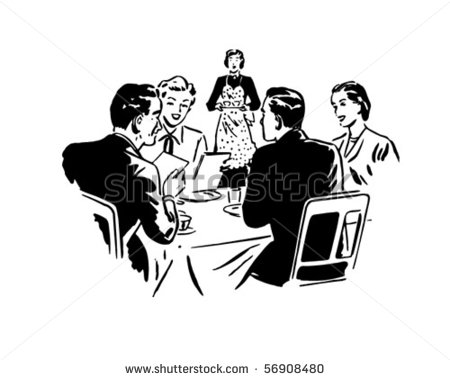 Two Couples Dining   Retro Clip Art Stock Vector 56908480