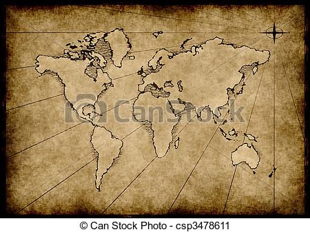 Vector Clip Art Of Old Grungy World Map   An Old World Map Drawn Onto    