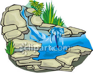 Waterfall With A Fountain   Royalty Free Clipart Picture