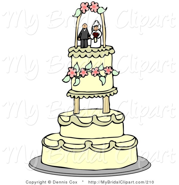Cake Toppers Sitting On The Upper Tier Of A Fancy Beige Floral Cake By