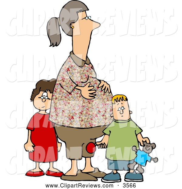 Clip Art Of A Middle Aged Pregnant Woman Standing With Her Son And