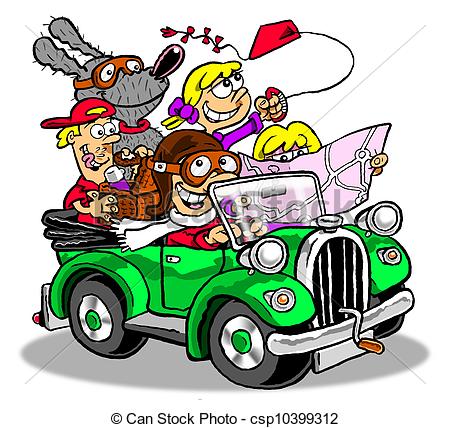 Clipart Of Retro Car Trip   Family On Vacation Road Trip In Vintage