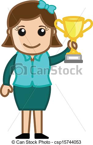 Clipart Vector Of Girl Presenting Golden Trophy   Girl Won A Trophy    