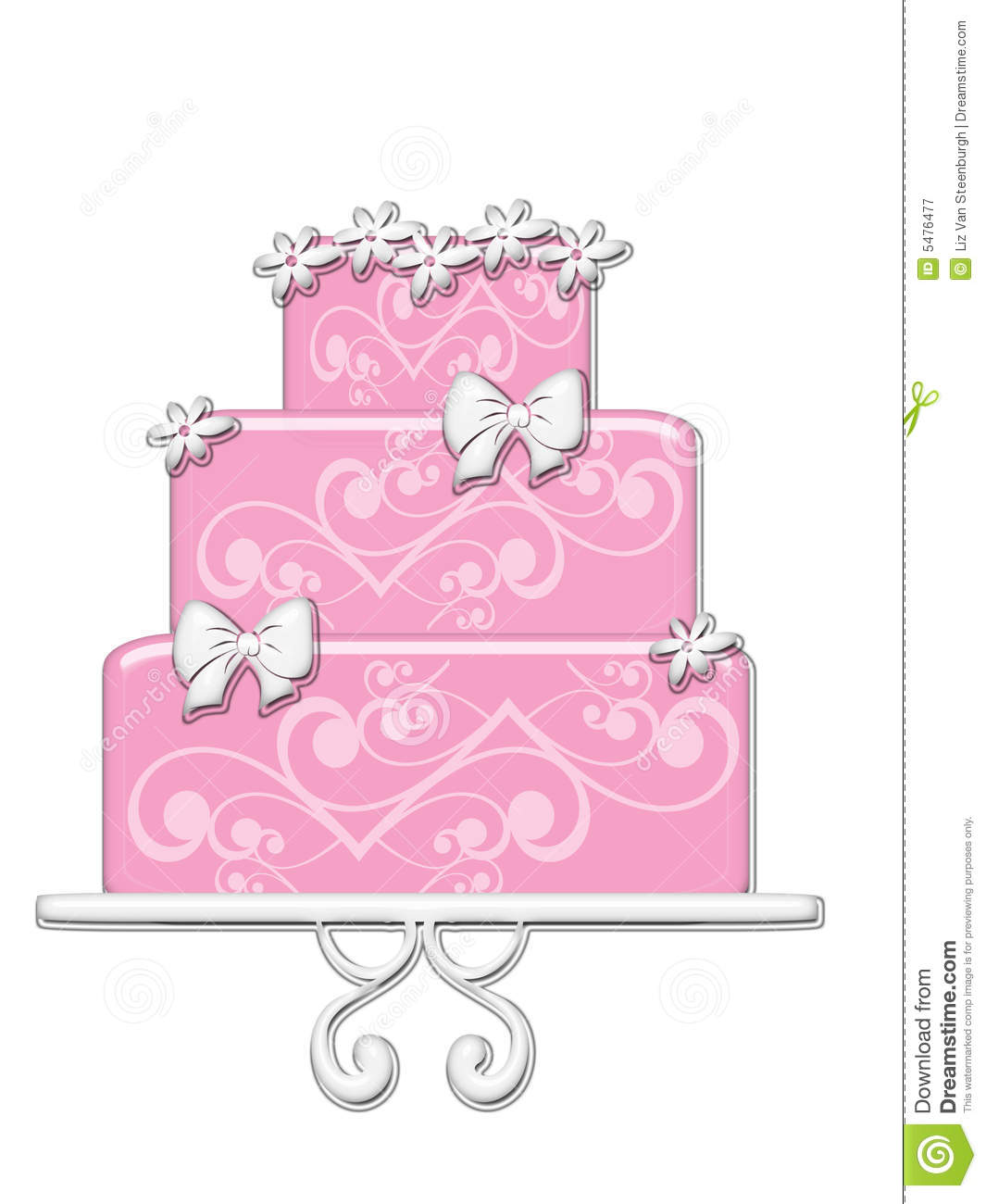 Fancy Pink Cake With Flowers Bows And Embellishments On Cake Stand 