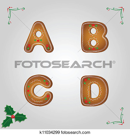 Gingerbread Font A To D  Fotosearch   Search Vector Clipart