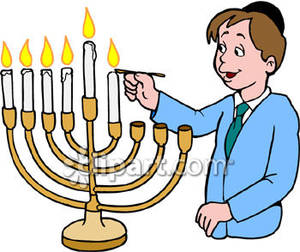 Jewish Boy Lighting A Menorah Royalty Free Clipart Picture