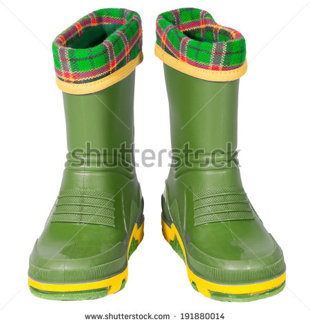 Kids Rubber Boots Green Blue Red Yellow Rag Insert Isolated White