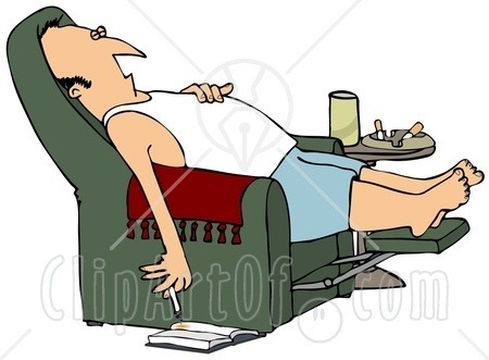 Lazy White Man In A Tank Top And Boxers Reclined In A Green Lazy Chair