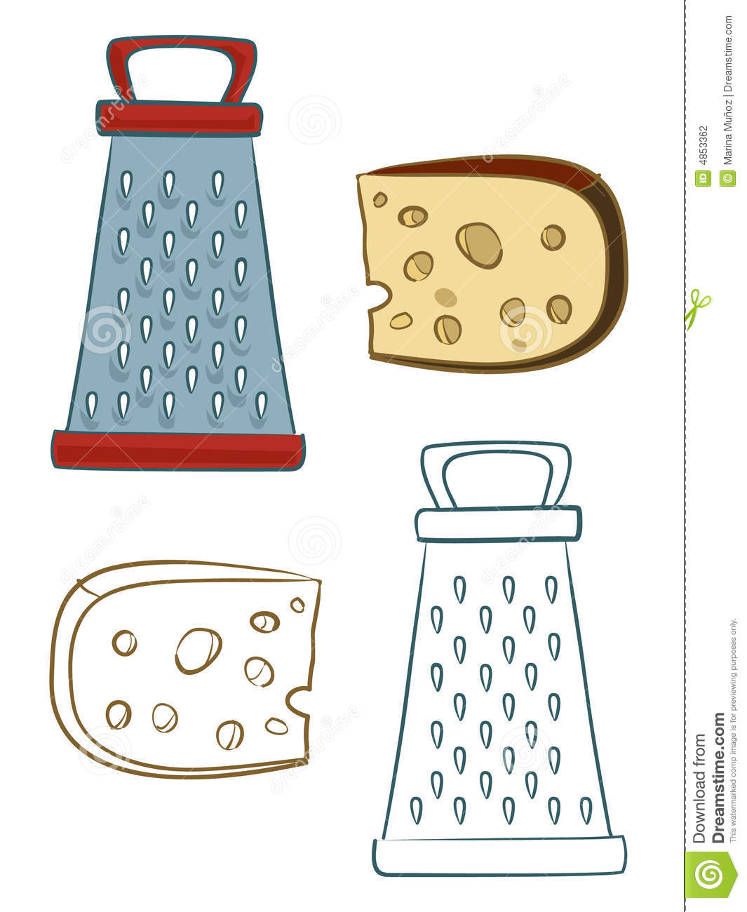Manual Cheese Grater And Cheese Coloured Version And Lineart Isolated    