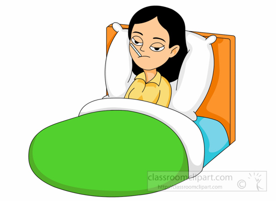 Medical   Woman Sick In Bed With Thermometer In Mouth Clipart 6212    