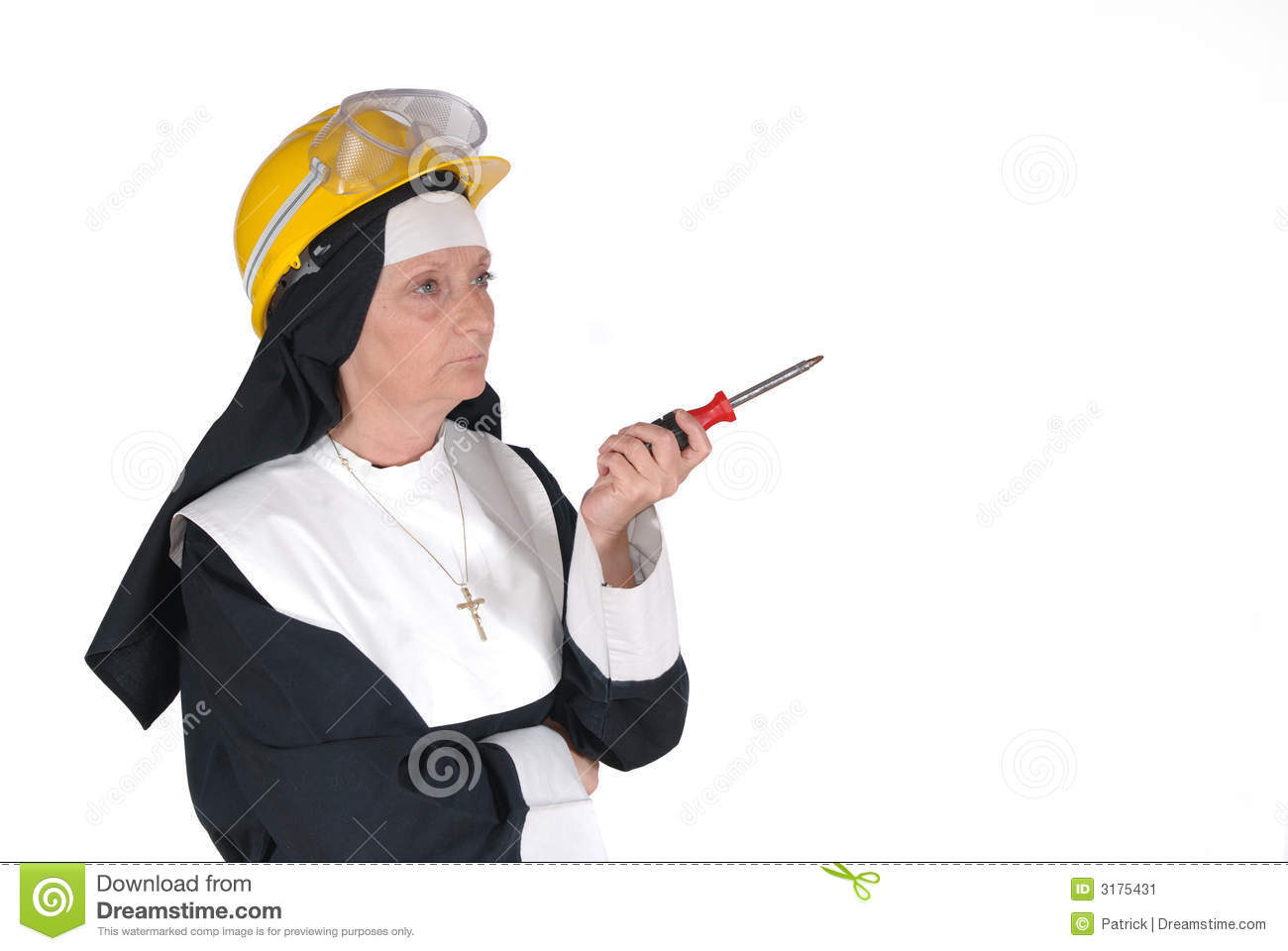 Middle Aged Diy Sister Nun  Religious Person Doing Repair Job