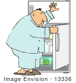 Middle Aged Man Holding Open A Fridge Door Looking For A Snack Clipart