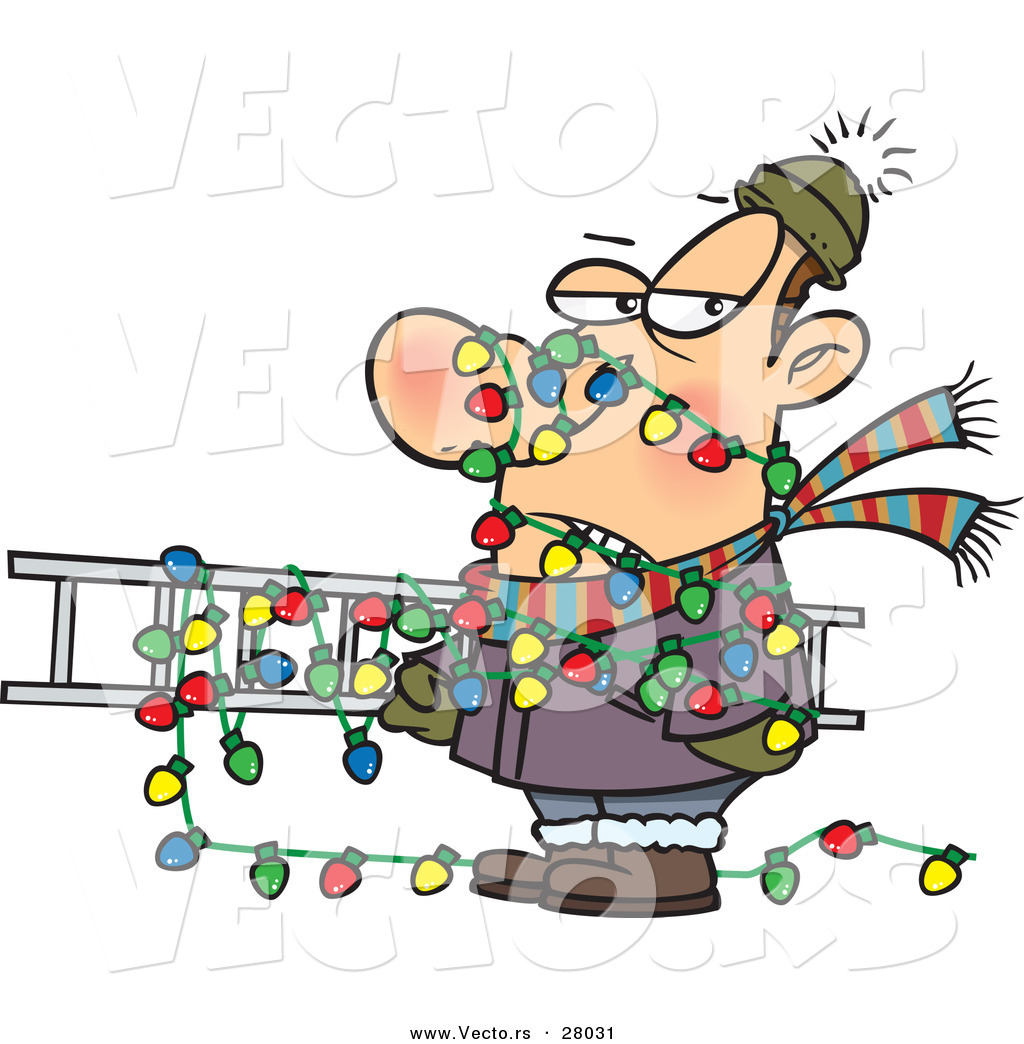     Of A Man Tangled In Outdoor Christmas Lights While Carrying A Ladder