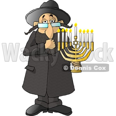     Rabbi Jew Holding A Lit Jewish Menorah Clipart   Djart  5026