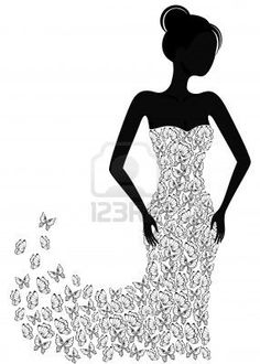 Silhouette Of A Girl In A Butterfly Dress Flying Apart Stock Photo