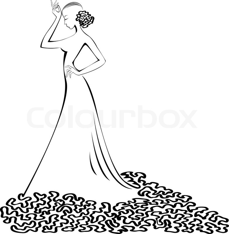 Stock Vector Of  Silhouette Of A Slender Woman In A Long Ball Dress 