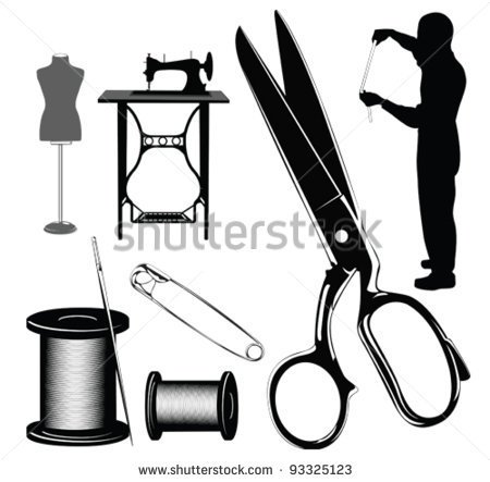 Vector Illustration Tailor S Objects And Equipment Silhouettes   Stock