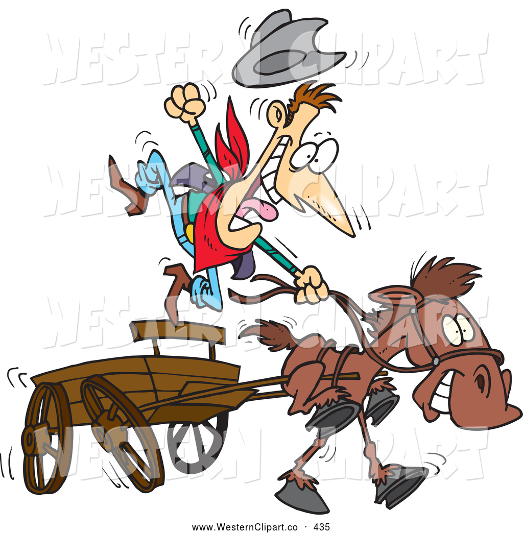 Western Clip Art Of A Friendly Cowboy And Fast Horse With A Wagon By