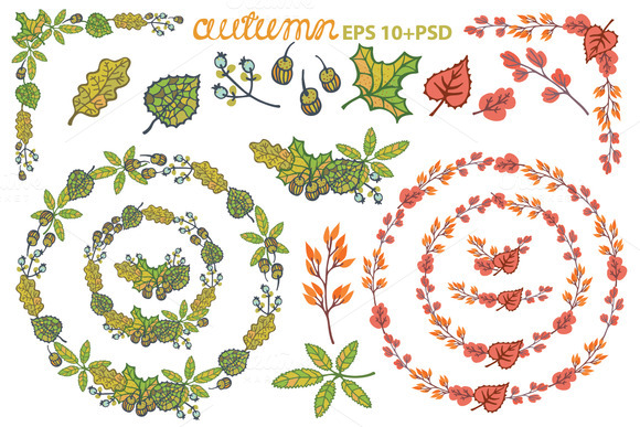 Autumn Leaves Wreath Set  Clipart   Illustrations On Creative Market