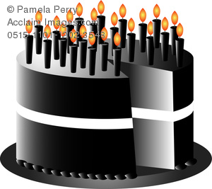 Clip Art Illustration Of An Over The Hill Birthday Cake In Black