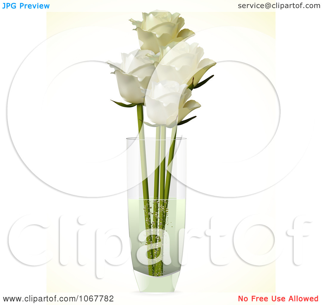 Clipart Four Ivory Roses In A Vase   Royalty Free Vector Illustration