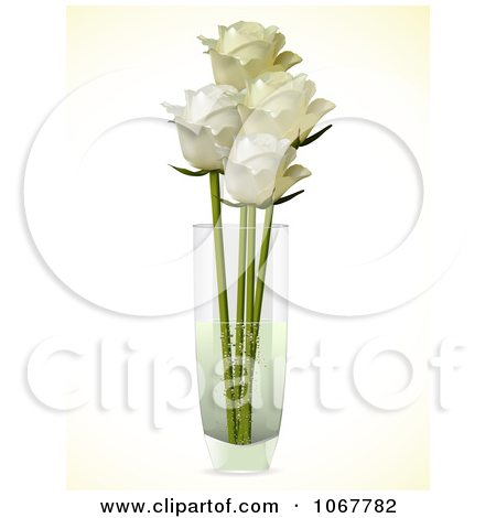 Clipart Four Ivory Roses In A Vase   Royalty Free Vector Illustration