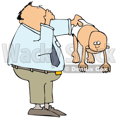 Clipart Illustration Of A Dad Holding Out His Baby In A Stinky Diaper