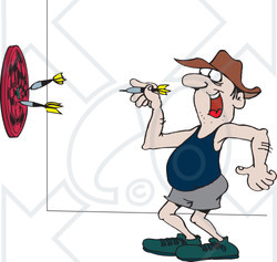 Clipart Illustration Of A Happy Man Throwing Darts In A Pub