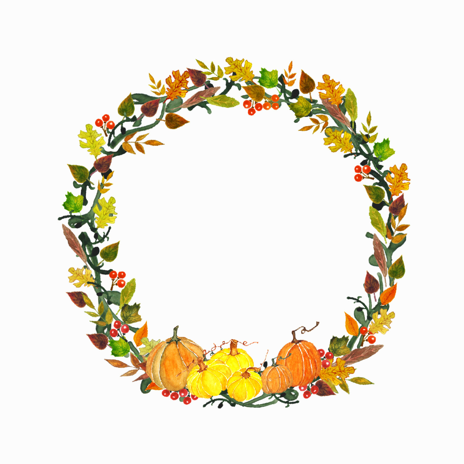 Items Similar To Watercolor Autumn Wreath Clip Art Autumn Clipart    