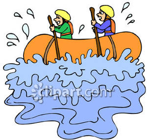 People Struggling To Paddle Their Raft   Royalty Free Clipart Picture