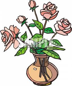 Pink Roses In A Vase Clip Art Image
